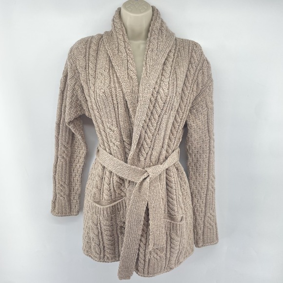 Carraig Donn Sweaters - Carraig Donn Cardigan Sz S Ireland Merino Wool Cable Knit Shawl Collar Fisherman